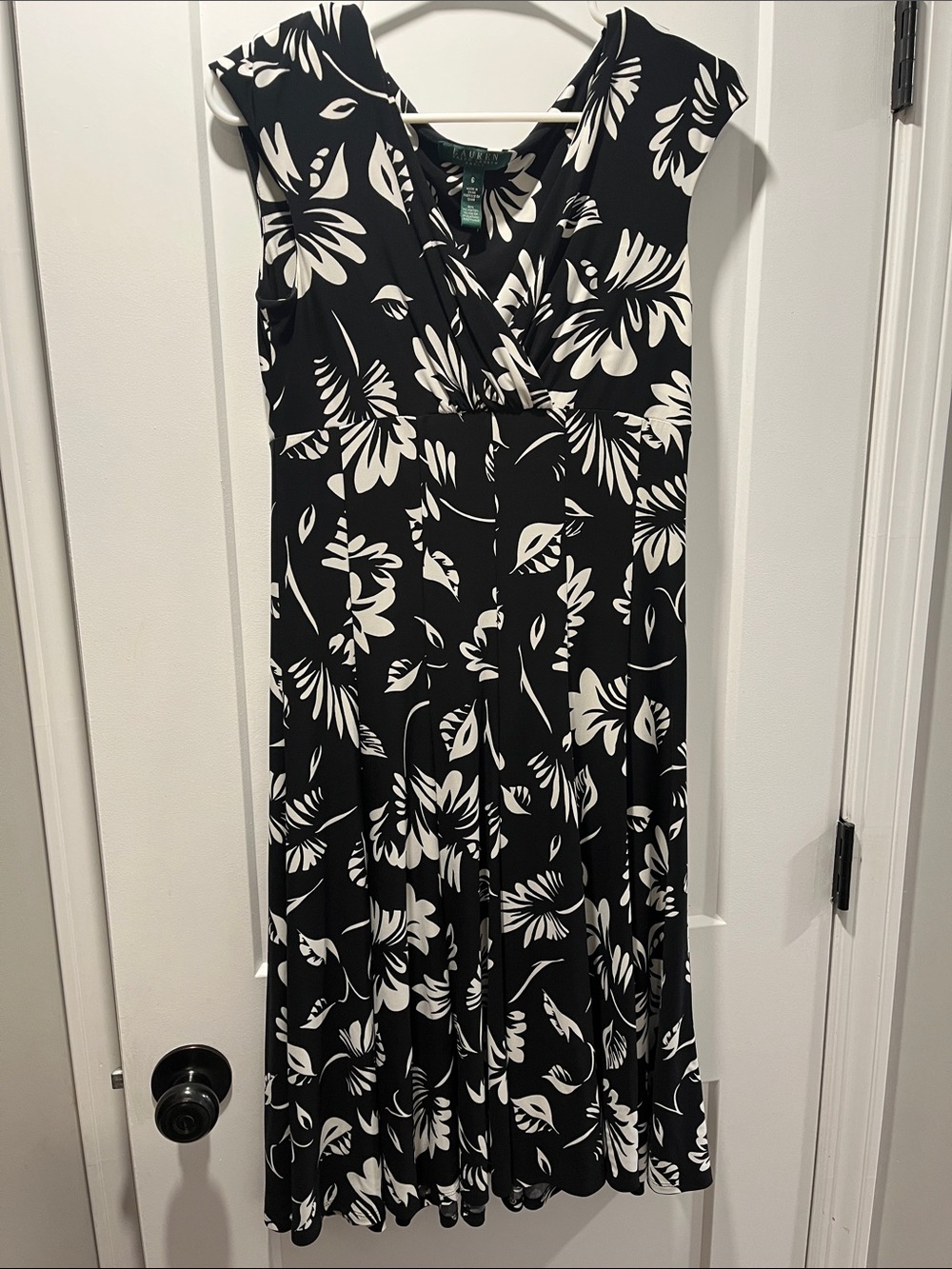 Ralph Lauren Black and White Floral Wrap-Style Dress